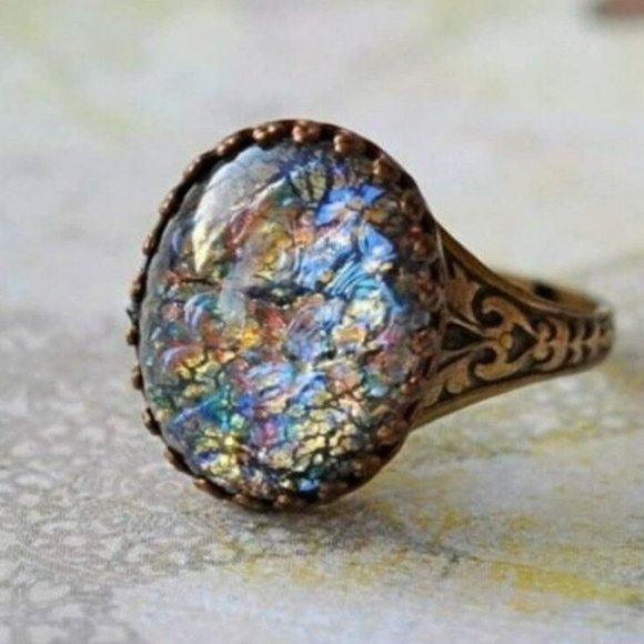 Men's Retro Blue Glass Mosaic Rose Gold Turkish Ring - Picture 8 of 8